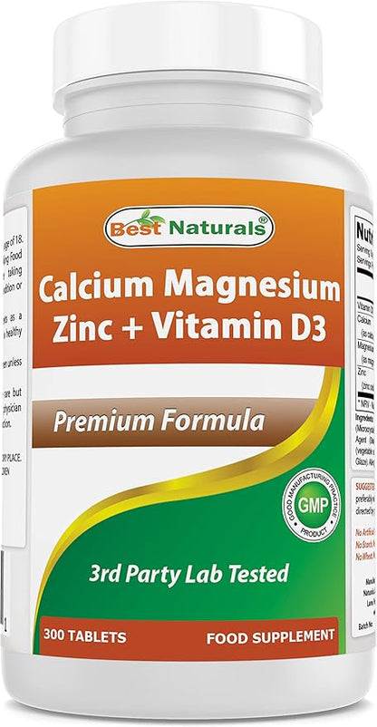 Best Naturals Calcium Magnesium Zinc D3, 300 300 Tablets 1000 mg, 400 mg, 25 mg D3 600 600 IU (3 Tablets)