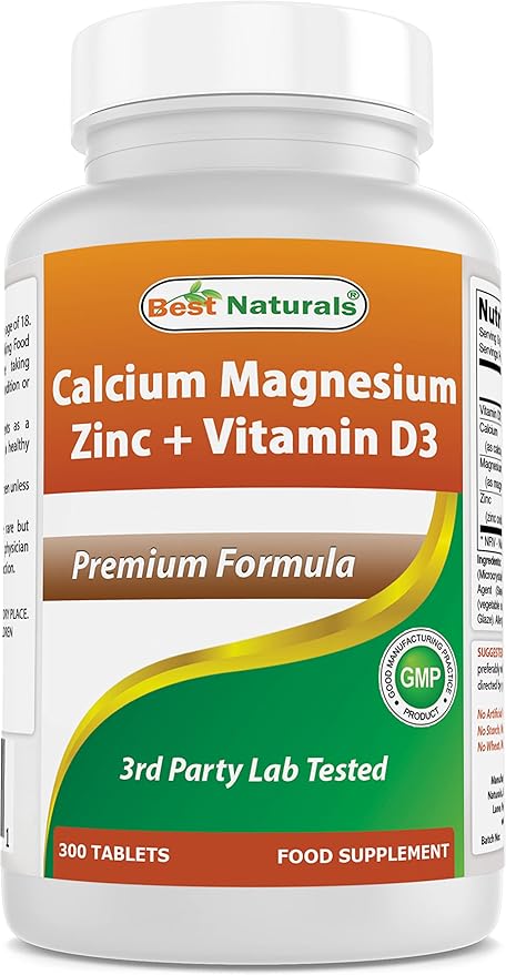 Best Naturals Calcium Magnesium Zinc D3, 300 300 Tablets 1000 mg, 400 mg, 25 mg D3 600 600 IU (3 Tablets)