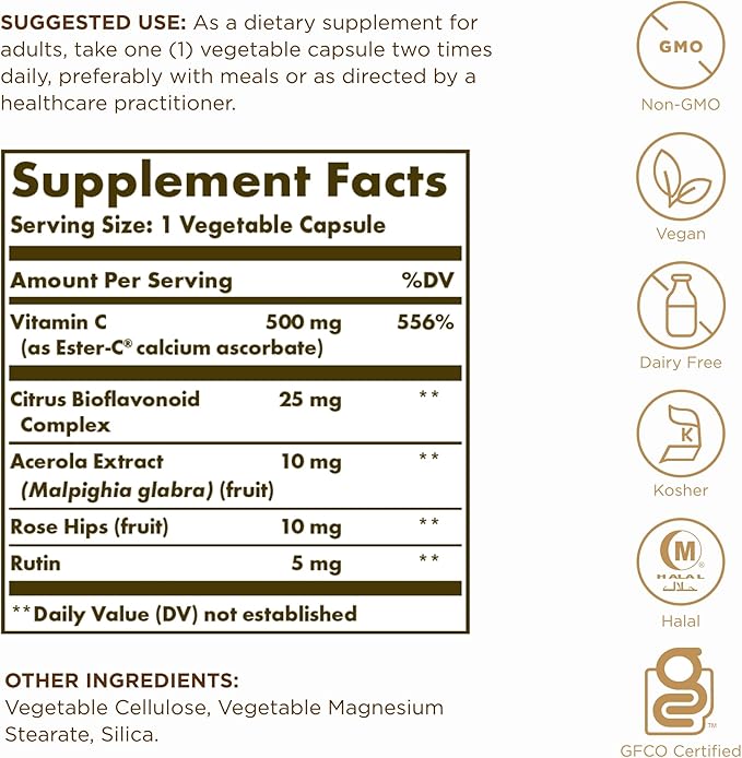 Solgar Ester-C Plus 500mg Vitamin C 250 Vegetable