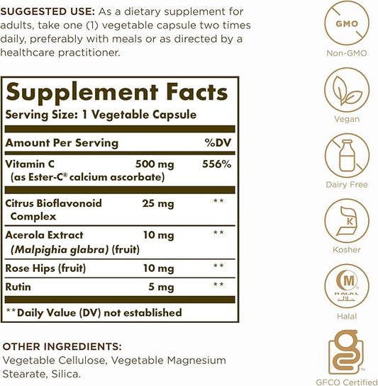 Solgar Ester-C Plus 500mg Vitamin C 250 Vegetable