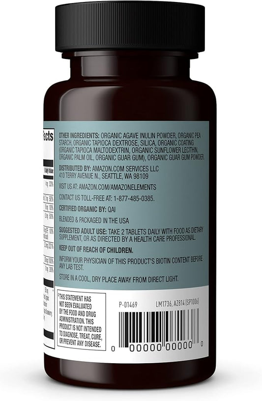 Amazon Elements Organic Whole Food B Complex, 60 Tablets (Pack of 2)