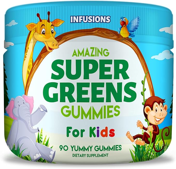 Infusions Super Fruit and Super Green Gummies for Kids 180 Count - Superfood Blend Soft and Delicious Gluten Free Non-GMO