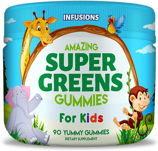 Infusions Super Fruit and Super Green Gummies for Kids 180 Count - Superfood Blend Soft and Delicious Gluten Free Non-GMO