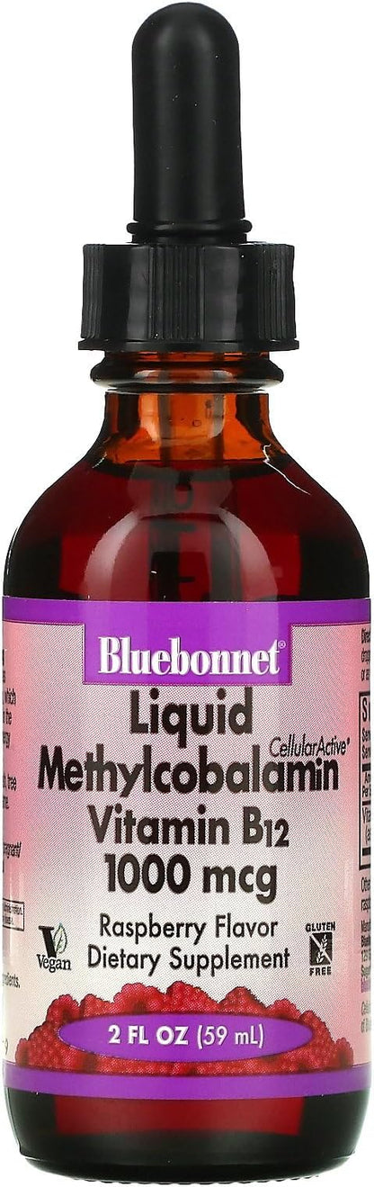 Bluebonnet Nutrition Liquid Cellular Active Methycobalamin Vitamin B12, 1000 mcg, For Cellular Energy Production and Nervous System Health, Soy-Free, Gluten-Free, Dairy-Free, Vegan, 2OZ, 59 Serving
