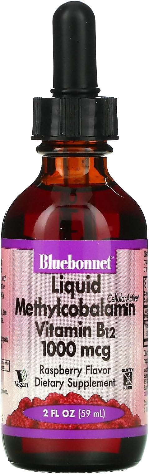Bluebonnet Nutrition Liquid Cellular Active Methycobalamin Vitamin B12, 1000 mcg, For Cellular Energy Production and Nervous System Health, Soy-Free, Gluten-Free, Dairy-Free, Vegan, 2OZ, 59 Serving