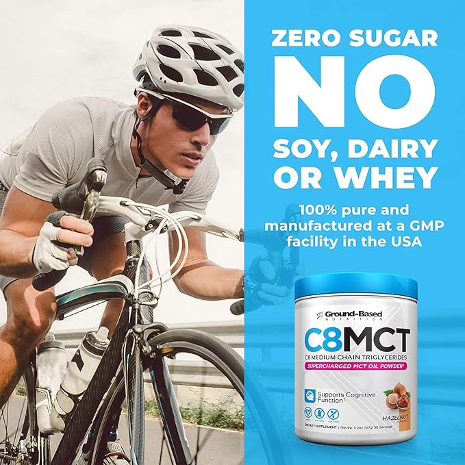 Ground-Based Nutrition C8 MCT Oil Powder – Supercharged Medium Chain Triglycerides MCT Oil Powder – Vegan-Friendly, Non-GMO Powdered C8 MCT Oil, Ketogenic MCT Coffee Creamer, No Stevia (Hazelnut)