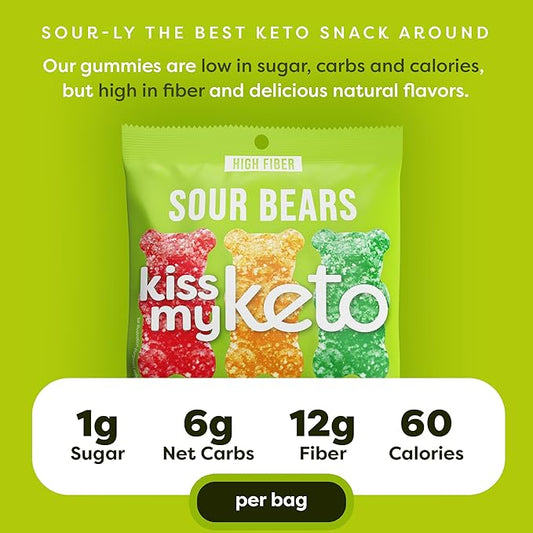 Kiss My Keto Gummies Candy – Low Carb Candy Sour Bears, Keto Snack Pack – Healthy Candy Gummys – Vegan Candy, Keto Gummy Candy – Keto Candy Gummies (32-pack)