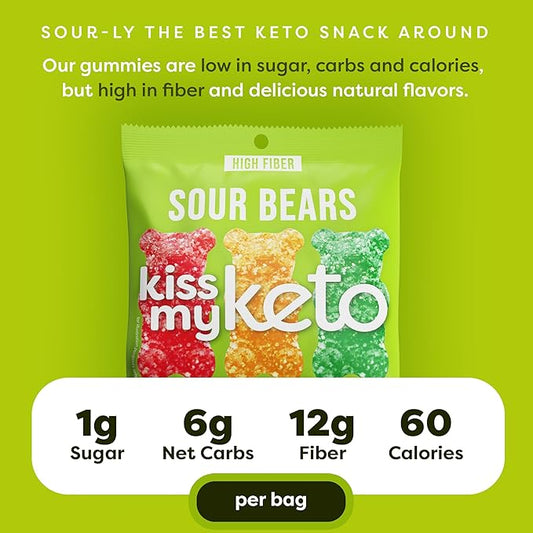Kiss My Keto Gummies Candy – Low Carb Candy Sour Bears, Keto Snack Pack – Healthy Candy Gummys – Vegan Candy, Keto Gummy Candy – Keto Candy Gummies (16-pack)