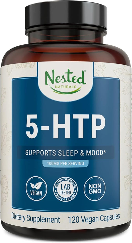 Nested Naturals 5-HTP 100 mg (5-hydroxytryptophan) 5HTP Supplement 120 Non-GMO,