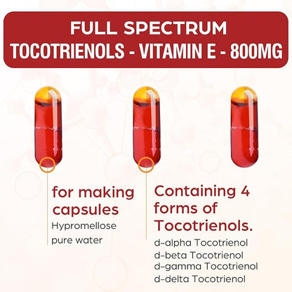 Tocotrienol Supplement Full Spectrum, Cutting-edge Fusion 800mg,Powerful Antioxidant,Cardiovascular,Highest 60 Liquid-Filled