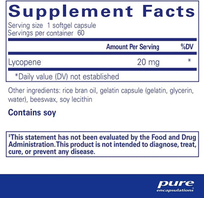 Pure Encapsulations Lycopene 20 mg | Dietary Supplement for Cellular and Macular Support | 60 Softgel Capsules