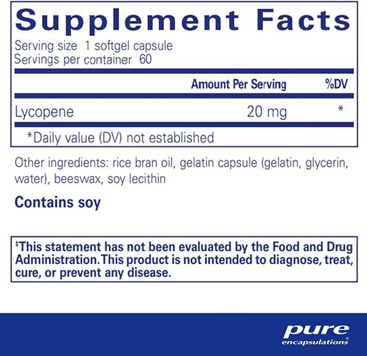 Pure Encapsulations Lycopene 20 mg | Dietary Supplement for Cellular and Macular Support | 60 Softgel Capsules