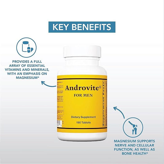 Androvite for Men 500mg, Multimineral D3, Calcium-Free 180 Count