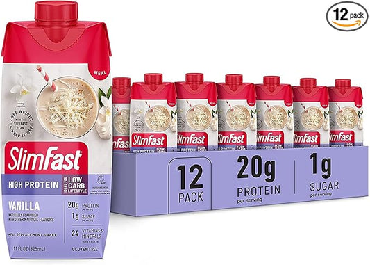 SlimFast Protein Shake, Vanilla- 20g Protein, 24 Vitamins 12 Count 1)