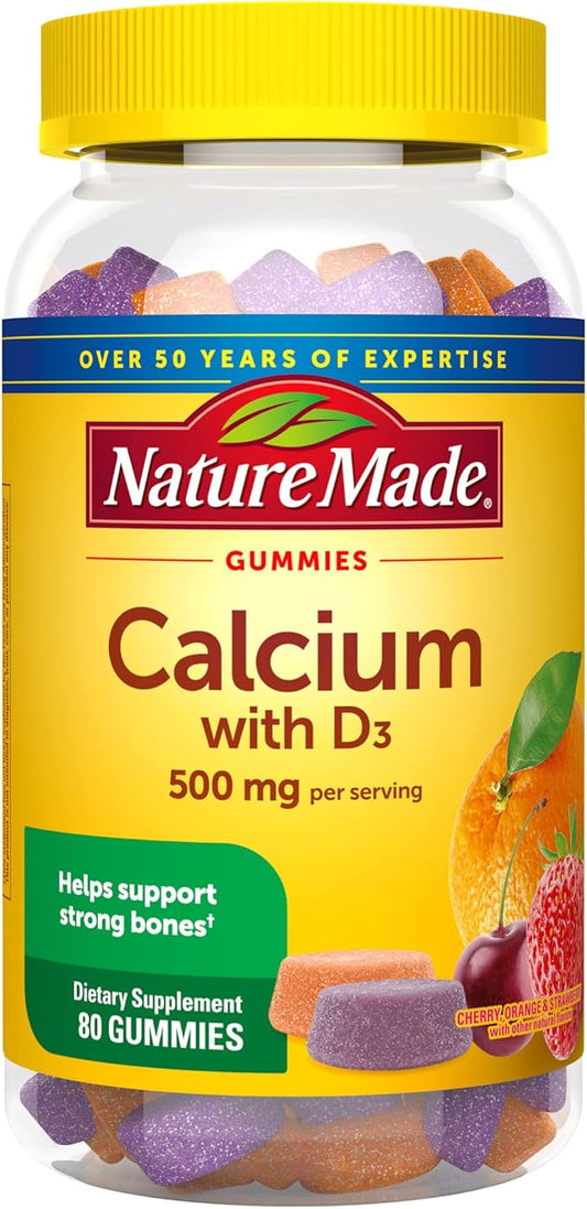 Nature Made Calcium Gummies 500 mg D3, Dietary 80 Gummies, 40 Day