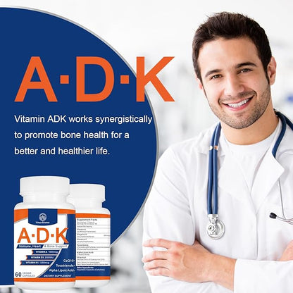 ADK Vitamin Supplement 20000 IU - High Potency Vitamins A, D3 and K1 for Heart, Bone Health and Immune Support Vitamin ADK 180 Capsules