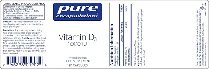Pure Encapsulations Vitamin D3 25 mcg (1,000 IU) 120 Capsules