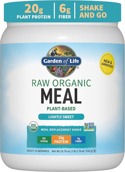 Garden of Life Meal Replacement Shakes, Vegan Protein Powder, Raw Organic Protein Powder, Lightly Sweet Protein Powder with Plant Based Pea Protein, Sprouts, Greens, Probiotics, Dairy Free 14 Servings
