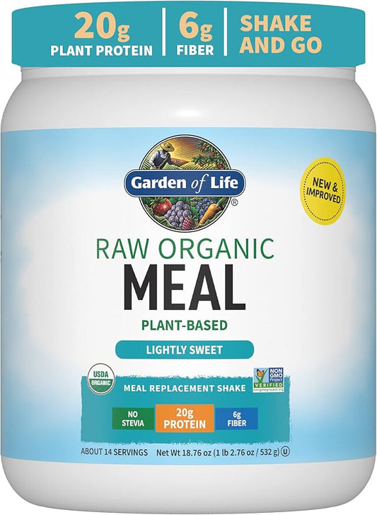 Garden of Life Meal Replacement Shakes, Vegan Protein Powder, Raw Organic Protein Powder, Lightly Sweet Protein Powder with Plant Based Pea Protein, Sprouts, Greens, Probiotics, Dairy Free 14 Servings