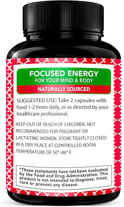 Korean Red Panax Ginseng 1200mg + Ginkgo Biloba -120 Vegan Capsules - High Ginsenosides Extra Strength Root Extract Powder Supplement for Energy, Performance & Focus Pills for Men & Women