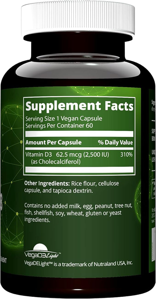MRM Nuturition Vegan Vitamin D3 2,500 IU | Bone + Immune Health | Made from lichens | Supports Calcium Absorption | Vegan + Vegetarian Friendly | 60 Servings