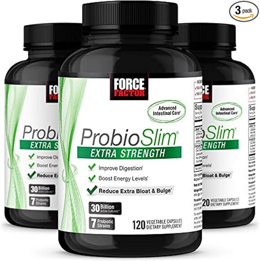 Force Factor ProbioSlim Extra Strength Probiotic Supplement for Women and Men with 30 Billion CFUs and Green Tea Extract for Gut Health Support, Bloating and Gas Relief, 120 Count (Pack of 3)