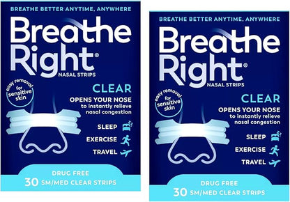 Breathe Right Nasal Strips Clear Small/Medium 30 Count 2)