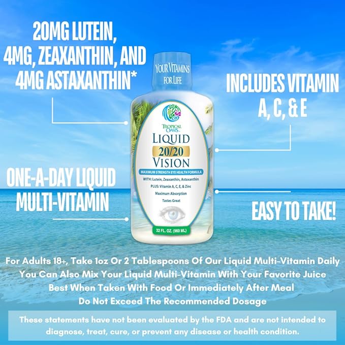 Liquid 20/20 Vision w/20mg Lutein, 4mg Zeaxanthin, 4mg Astaxanthin 32 Serv, 32oz