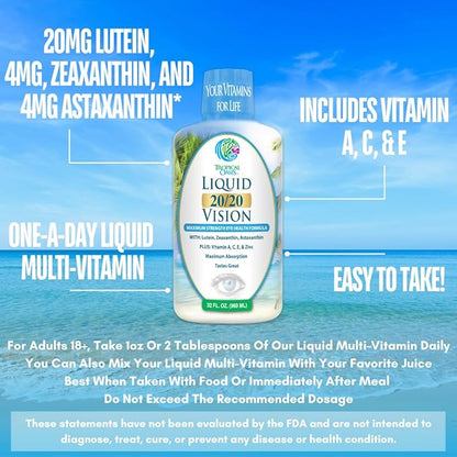 Liquid 20/20 Vision w/20mg Lutein, 4mg Zeaxanthin, 4mg Astaxanthin 32 Serv, 32oz