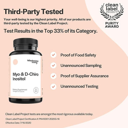 Wholesome Story Inositol Supplement | Myo Inositol & D-Chiro Inositol 2050mg | Hormonal Balance & Ovarian Support | 30 Day Supply