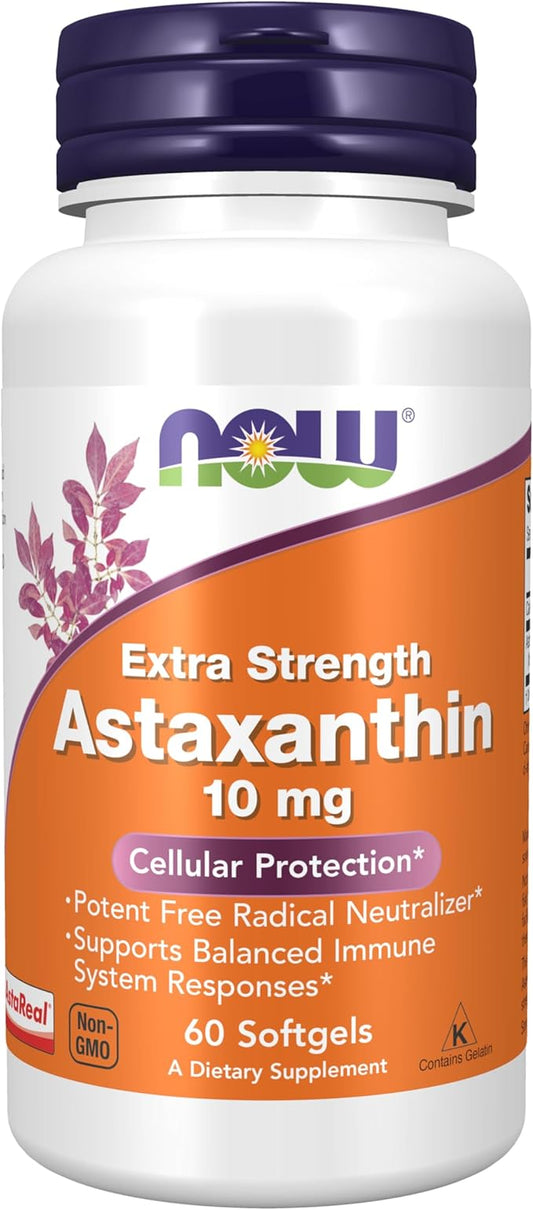 NOW Supplements, Astaxanthin 10mg, Extra Strength,derived 60 Softgels