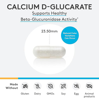 XYMOGEN Calcium D-Glucarate 500mg - Supplement to Support Healthy Detox of Fat-Soluble Toxins, Hormones Like Estrogen + Androgens (90 Capsules)