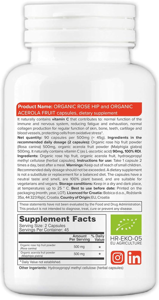 b Organic Rose Hips & Acerola 1000mg, for (90 Capsules)
