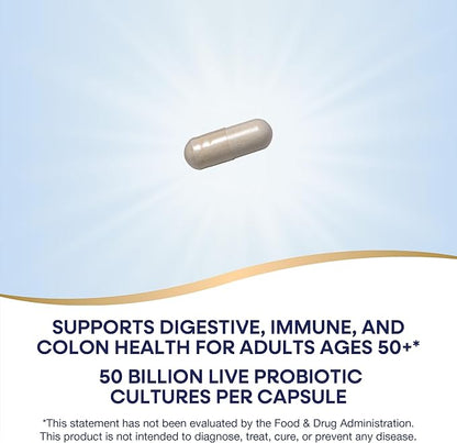 Nature’s Way Fortify Extra Strength† Probiotic Age 50+, 50 Billion Live Cultures, 11 Strains, Prebiotics, Digestive Health*, Immune Support*, Colon Health*, 30 Capsules (Packaging May Vary)