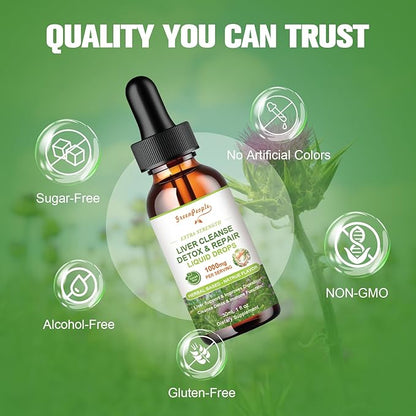 Liver Health Support Liquid-Liver Cleanse Detox 1000mg Milk 500mg Artichoke 17x Potent 1Fl Oz