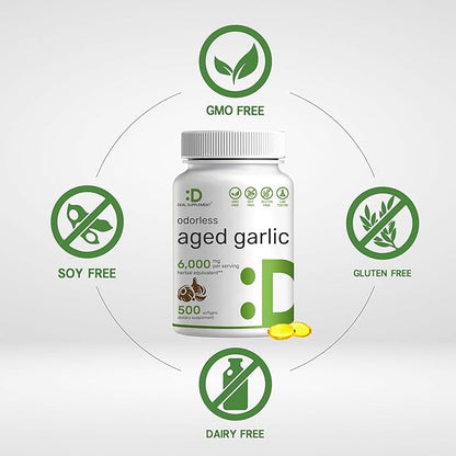 DEAL SUPPLEMENT Odorless Aged Garlic Pills, 6,000mg Per 500 Softgels 24:1 Garlic