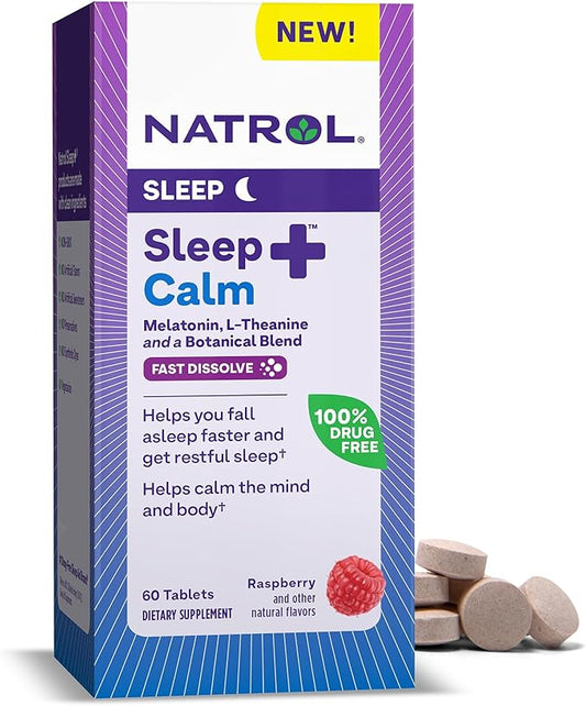Natrol Sleep + Calm Melatonin 6mg 50mg and 60 Raspberry-Flavored 60 Day