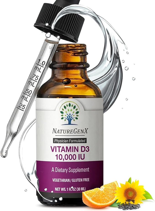 Vitamin D Liquid Drops for Adults: Vegan D3 10000 IU for Immune Support & Bone Strength Supplements, Non-GMO & Gluten Free Liquid Vitamin D for Women & Men, 30ml, 30 Servings