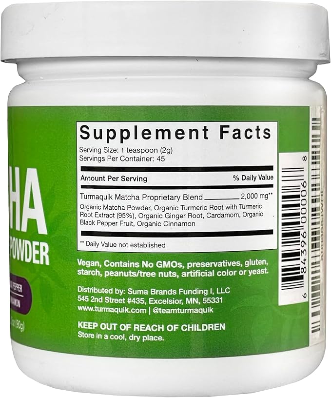 Turmaquik Organic Turmeric Matcha Powder, Matcha Latte Powder with Turmeric, Superfood Blend of Matcha, Turmeric, Ginger, Cardamom, Black Pepper, and Cinnamon (3.2 Ounce)