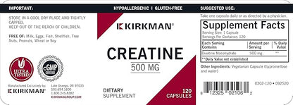 Kirkman Creatine 500 mg - Hypoallergenic | 120 Vegetarian Capsules | Amino Acid