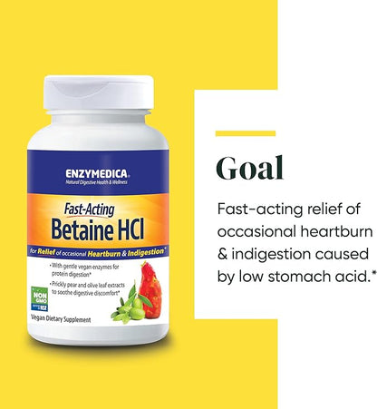 Enzymedica, Betaine HCl, Occasional Heartburn and 120 Capsules