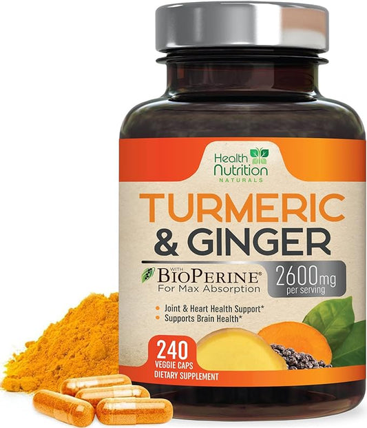 Turmeric Curcumin with BioPerine & Ginger 95% Curcuminoids 2600mg - 240 Capsules