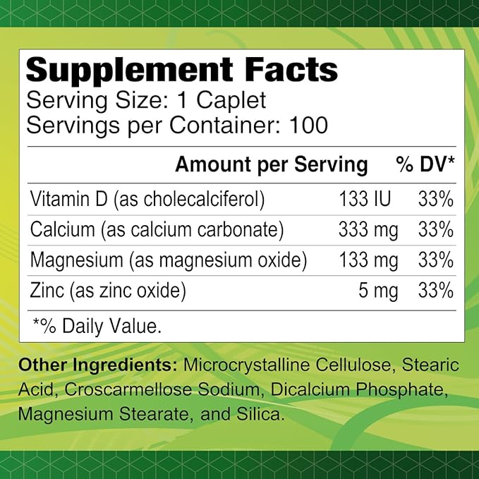 Calcium Magnesium Zinc Plus Vitamin D 100 Caplets