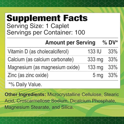 Calcium Magnesium Zinc Plus Vitamin D 100 Caplets