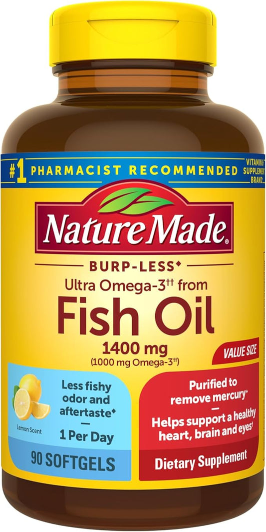 Nature Made Burp Less Ultra Omega 3 Fish 1400 mg, 3 Supplement 90 Softgels