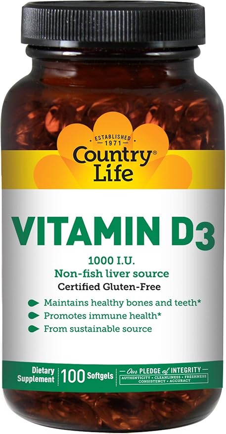 Country Life - Vitamin D3, Non-fish 1000 IU - 100 Softgels