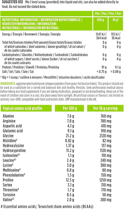 100% Grass Fed Bovine Collagen Protein Powder, Advanced Hydrolyzed Collagen Peptides, Collagen Types 1, 2 & 3, Non-GMO, Free Range, Gluten & Dairy Free, Easy Mix, 40 Servings, Pure & Essential