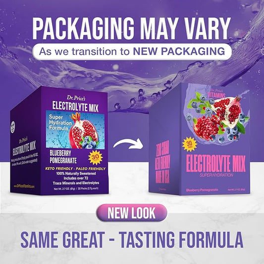Dr. Price Electrolytes Powder Packets - Electrolytes No Sugar - Hydration Packets - Electrolyte Mix - Keto Electrolytes - (30 Packets) Fasting Electrolytes - Water Enhancer - Blueberry-Pomegranate