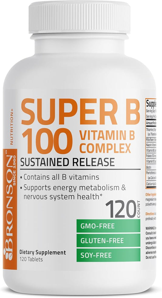 Bronson Vitamin B 100 Complex High B1, B2, B2, B3, B3, B6, B6, B9 B9 - B12), 120 120 Tablets