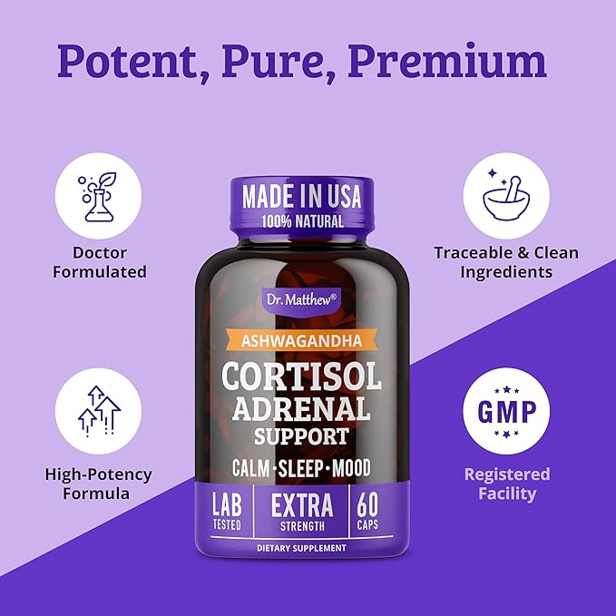 Dr. Matthew Cortisol Reducer & Adrenal Support Supplement with Ashwagandha, Rhodiola & Ginseng – A Detox Cocktail to Lower Cortisol & Support Relaxation, Calm & Restful Sleep